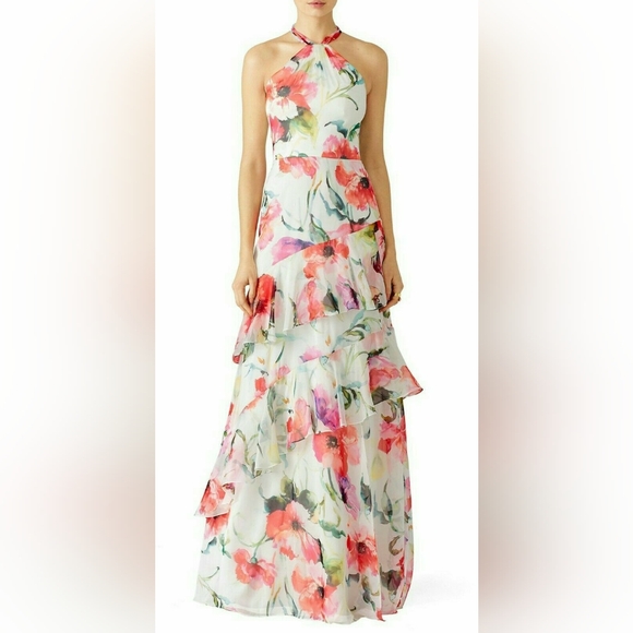 SALE🔖$900 THEIA FLORAL MULTI COLOR WHITE RUNWAY DRESS US 4, 6 - Picture 1 of 6
